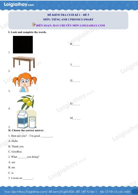 Đề thi học kì 1 Tiếng Anh 2 Phonics Smart - Đề số 5